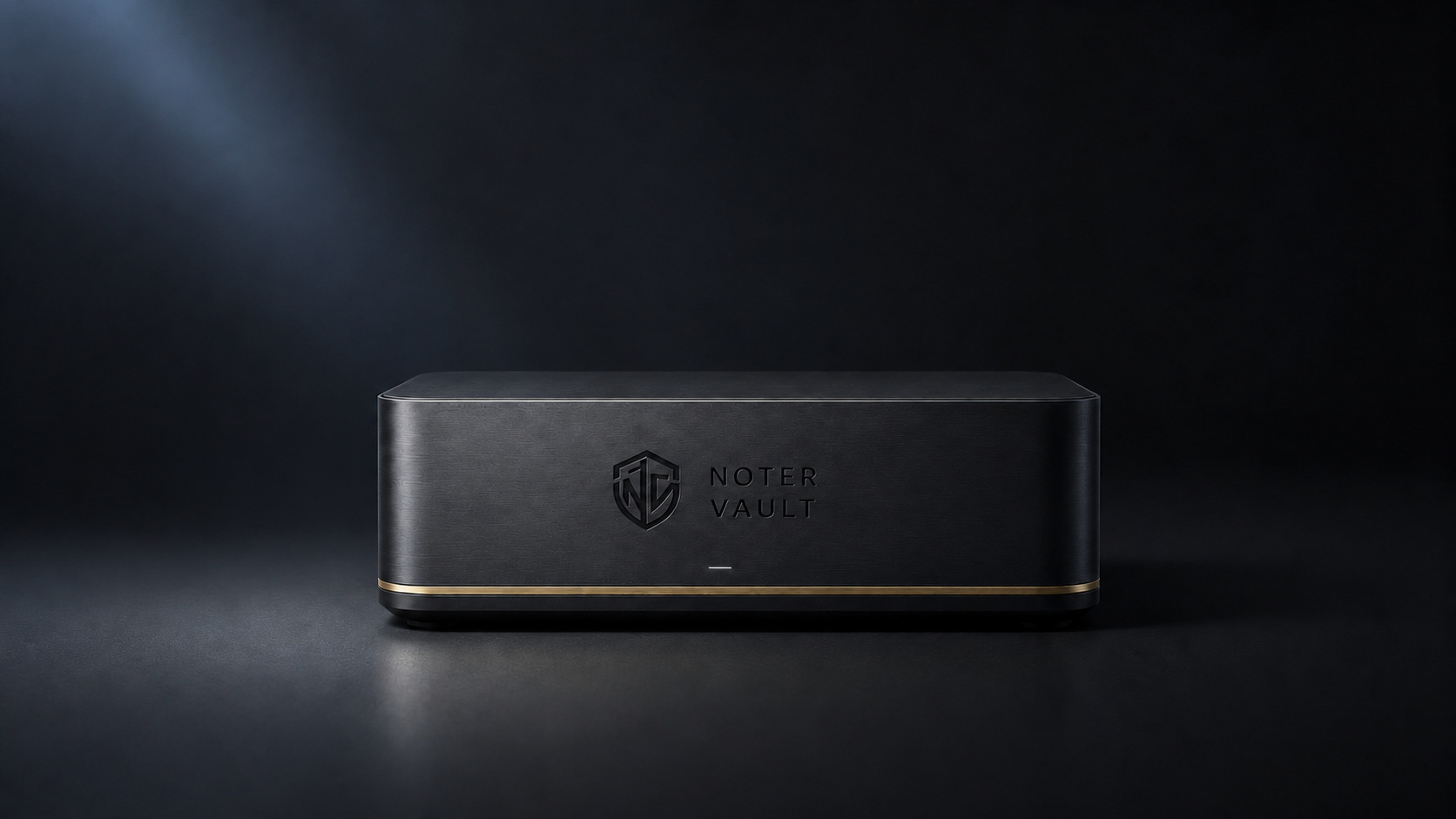 The Noter Vault device - a private-AI appliance in a brushed-metal enclosure